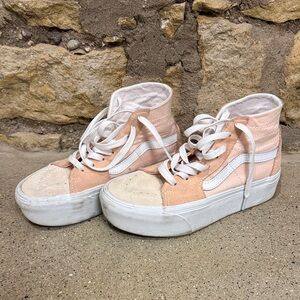 Vans Women's Peach and White High-Top Sneakers